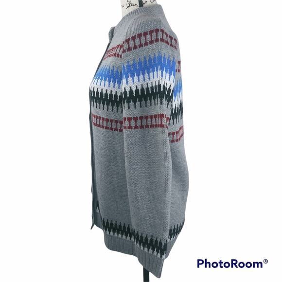 College Point Grey Fair Isle Button Up Sweater Cardigan Preppy Grandpacore - Picture 4 of 7
